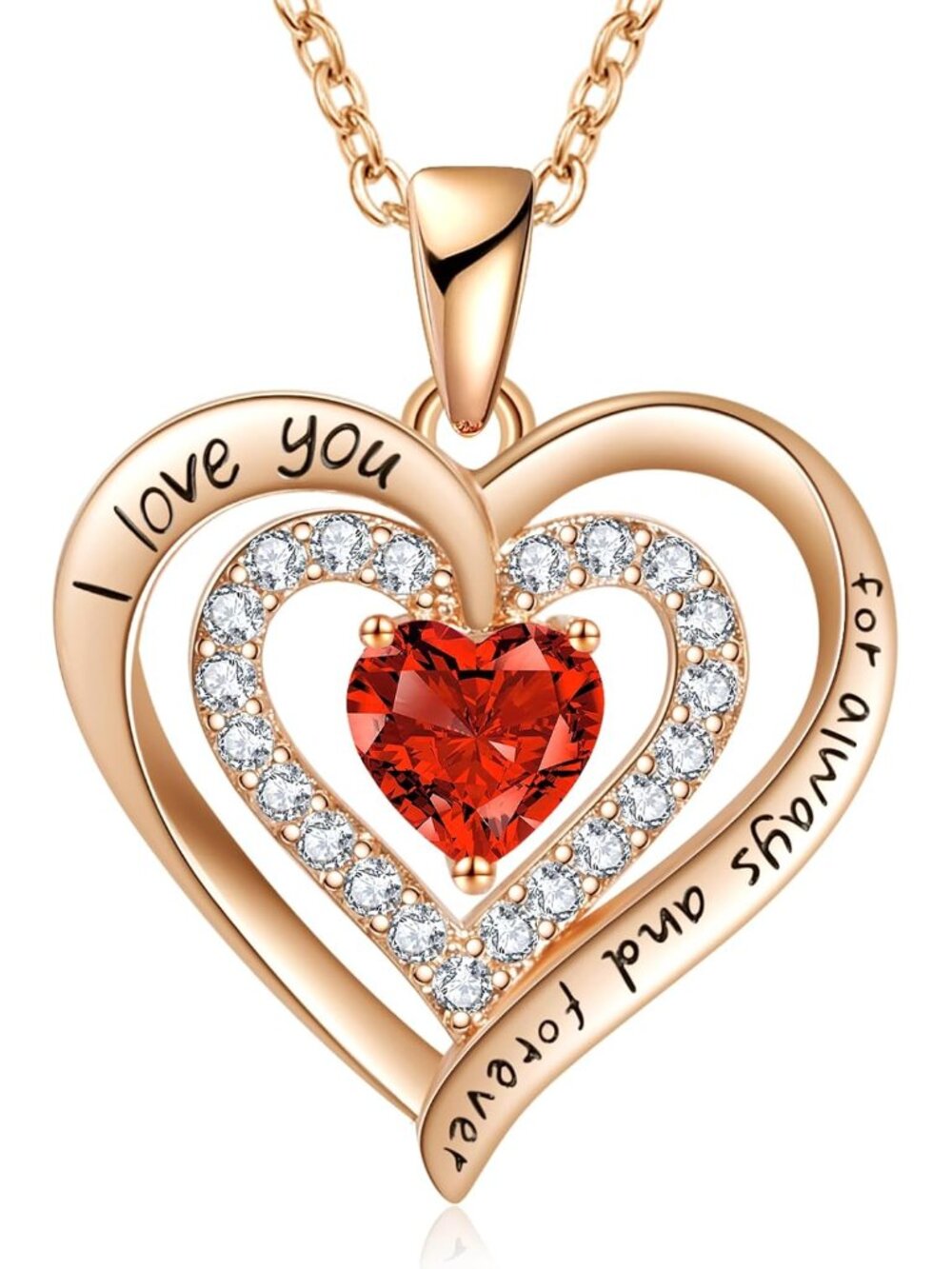Elegant Double Heart Birthstone Necklace for Women